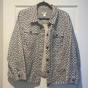 CJ Banks navy blue and white coat.